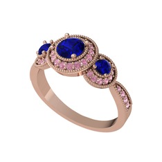 Elia Tria Yüzük - Lab safir ve pembe kuvars 925 ayar rose altın kaplama gümüş yüzük #pofges