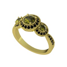 Peridot ve siyah zirkon 8 ayar altın yüzük