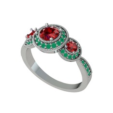 Garnet ve kök zümrüt 925 ayar gümüş yüzük
