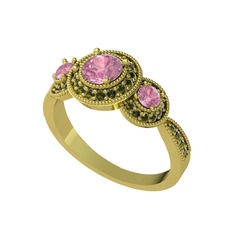 Elia Tria Yüzük - Pembe kuvars ve peridot 925 ayar altın kaplama gümüş yüzük #ql1gdk