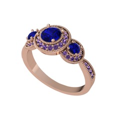 Elia Tria Yüzük - Lab safir ve ametist 925 ayar rose altın kaplama gümüş yüzük #r00wld