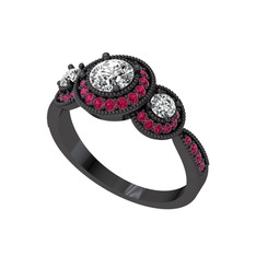 Elia Tria Yüzük - Swarovski ve rodolit garnet 925 ayar siyah rodyum kaplama gümüş yüzük #r5czpo