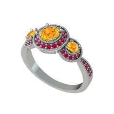 Elia Tria Yüzük - Sitrin ve rodolit garnet 925 ayar gümüş yüzük #rgw1go