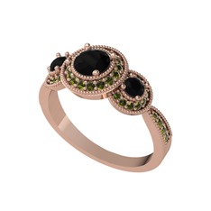 Siyah zirkon ve peridot 14 ayar rose altın yüzük