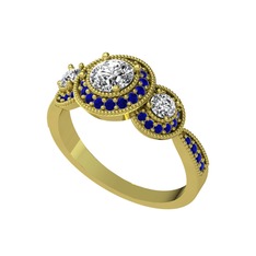 Elia Tria Yüzük - Swarovski ve lab safir 14 ayar altın yüzük #spd91n