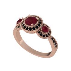 Elia Tria Yüzük - Kök yakut ve siyah zirkon 8 ayar rose altın yüzük #t2tnfw