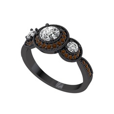 Elia Tria Yüzük - Swarovski ve dumanlı kuvars 925 ayar siyah rodyum kaplama gümüş yüzük #t9akk2