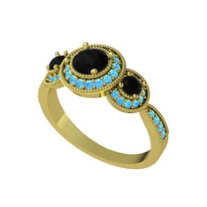 Elia Tria Yüzük - Siyah zirkon ve akuamarin 925 ayar altın kaplama gümüş yüzük #trg8lz