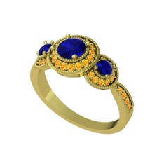 Lab safir ve sitrin 925 ayar altın kaplama gümüş yüzük