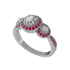 Elia Tria Yüzük - Beyaz zirkon ve rodolit garnet 14 ayar beyaz altın yüzük #u0k2jl