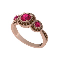 Rodolit garnet ve dumanlı kuvars 18 ayar rose altın yüzük