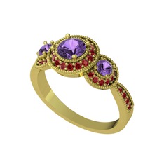 Elia Tria Yüzük - Ametist ve garnet 14 ayar altın yüzük #u6t5ya