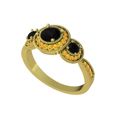 Siyah zirkon ve sitrin 925 ayar altın kaplama gümüş yüzük