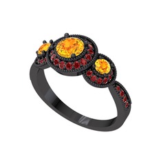 Elia Tria Yüzük - Sitrin ve garnet 925 ayar siyah rodyum kaplama gümüş yüzük #ulvun7
