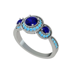 Lab safir ve akuamarin 14 ayar beyaz altın yüzük