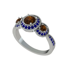 Dumanlı kuvars ve lab safir 925 ayar gümüş yüzük
