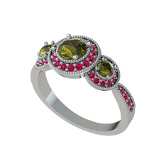 Elia Tria Yüzük - Peridot ve rodolit garnet 8 ayar beyaz altın yüzük #xbzxur