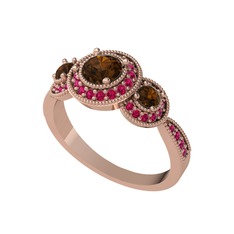 Dumanlı kuvars ve rodolit garnet 14 ayar rose altın yüzük