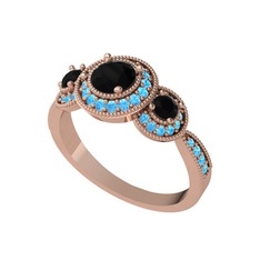 Elia Tria Yüzük - Siyah zirkon ve akuamarin 18 ayar rose altın yüzük #yigvyh