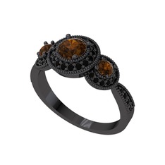Elia Tria Yüzük - Dumanlı kuvars ve siyah zirkon 925 ayar siyah rodyum kaplama gümüş yüzük #yzmd9g
