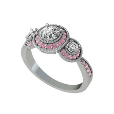 Swarovski ve pembe kuvars 14 ayar beyaz altın yüzük