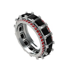 Arwen Tamtur Yüzük - Siyah zirkon ve garnet 18 ayar beyaz altın yüzük #12alca2