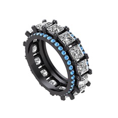 Arwen Tamtur Yüzük - Pırlanta ve akuamarin 925 ayar siyah rodyum kaplama gümüş yüzük (4.8 karat) #14vaohw