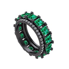 Arwen Tamtur Yüzük - Yeşil kuvars ve swarovski 925 ayar siyah rodyum kaplama gümüş yüzük #17hi213