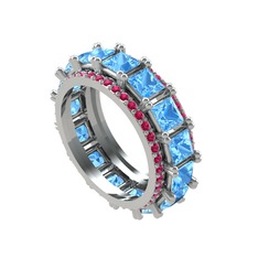 Akuamarin ve rodolit garnet 8 ayar beyaz altın yüzük