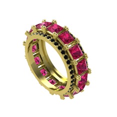 Rodolit garnet ve siyah zirkon 18 ayar altın yüzük