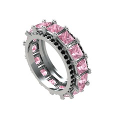 Pembe kuvars ve siyah zirkon 8 ayar beyaz altın yüzük