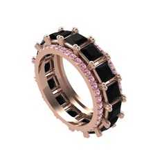 Siyah zirkon ve pembe kuvars 925 ayar rose altın kaplama gümüş yüzük