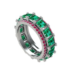 Yeşil kuvars ve rodolit garnet 8 ayar beyaz altın yüzük