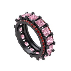 Arwen Tamtur Yüzük - Pembe kuvars ve garnet 925 ayar siyah rodyum kaplama gümüş yüzük #1m89zzc