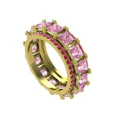 Pembe kuvars ve rodolit garnet 18 ayar altın yüzük
