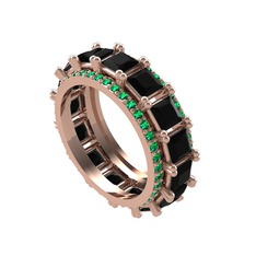 Siyah zirkon ve yeşil kuvars 925 ayar rose altın kaplama gümüş yüzük