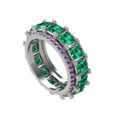 Arwen Tamtur Yüzük - Yeşil kuvars ve ametist 8 ayar beyaz altın yüzük #1qblhh2