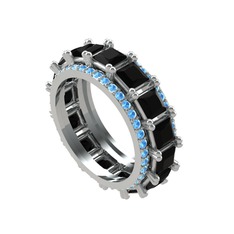 Arwen Tamtur Yüzük - Siyah zirkon ve akuamarin 14 ayar beyaz altın yüzük #1rzjih1