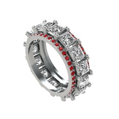 Beyaz zirkon ve garnet 18 ayar beyaz altın yüzük