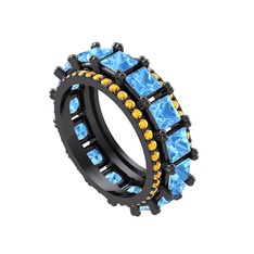 Arwen Tamtur Yüzük - Akuamarin ve sitrin 925 ayar siyah rodyum kaplama gümüş yüzük #1v2s8uh