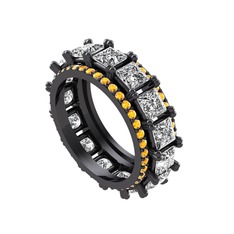 Beyaz zirkon ve sitrin 925 ayar siyah rodyum kaplama gümüş yüzük