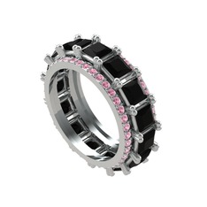 Arwen Tamtur Yüzük - Siyah zirkon ve pembe kuvars 18 ayar beyaz altın yüzük #3y6g5z