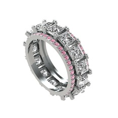 Arwen Tamtur Yüzük - Swarovski ve pembe kuvars 18 ayar beyaz altın yüzük #4bdi6i