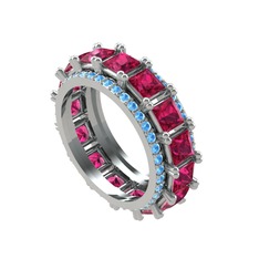 Arwen Tamtur Yüzük - Rodolit garnet ve akuamarin 8 ayar beyaz altın yüzük #538361