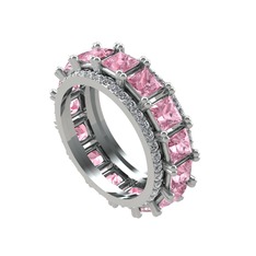 Pembe kuvars ve swarovski 8 ayar beyaz altın yüzük