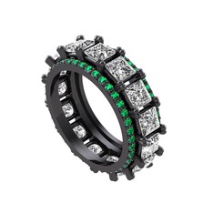 Arwen Tamtur Yüzük - Swarovski ve yeşil kuvars 925 ayar siyah rodyum kaplama gümüş yüzük #6lfhd5