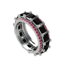 Siyah zirkon ve rodolit garnet 18 ayar beyaz altın yüzük