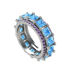 Akuamarin ve ametist 14 ayar beyaz altın yüzük