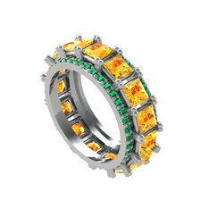 Arwen Tamtur Yüzük - Sitrin ve yeşil kuvars 8 ayar beyaz altın yüzük #9x1dsu