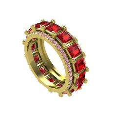 Garnet ve pembe kuvars 8 ayar altın yüzük